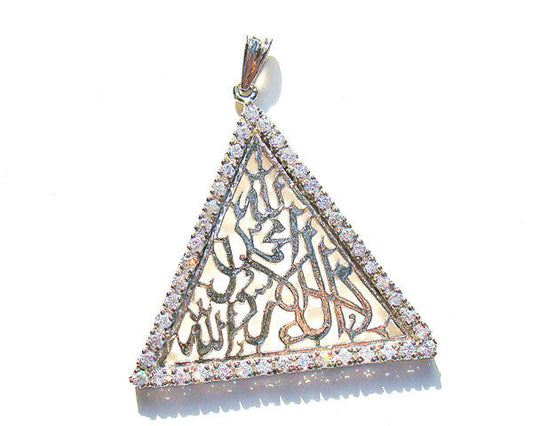 Triangle 'SHAHADAH' PENDANT Hand Crafted from STERLING SILVER  and Studded with ZIRCON STONES.