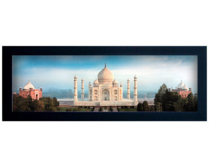 Framed Faux Canvas Print: Full Color Contemporary Panoramic View of Taj Mahal.  Overall Size 19.5  x 7.5 inches