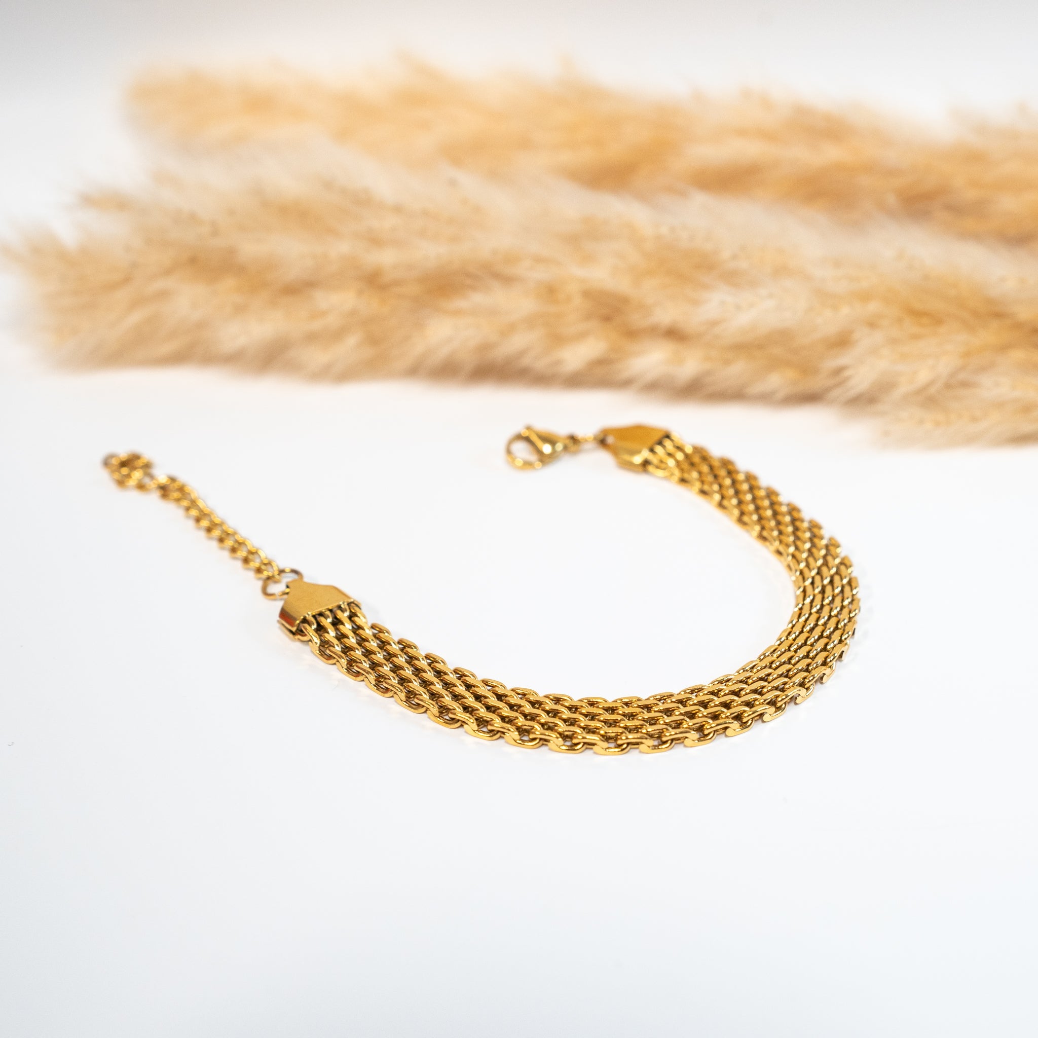 18k gold plated stainless steel nile bracelet by Salaam Gallery, elegant and affordable jewelry