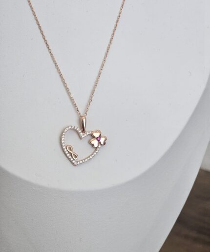 3 in 1 Heart Pendant with Endless sign and Clover flower