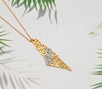 Map of Palestine Islamic Muslim Arabic Zircon Script Calligraphy Stainless Steel Pendant Fashion Jewelry Necklaces