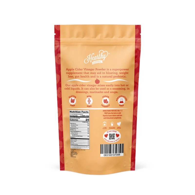 Back side of Apple Cider Vinegar Powder, Organic