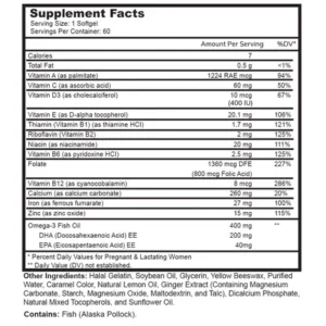 Supplement Facts of Halal Prenatal Vitamins + DHA & Ginger