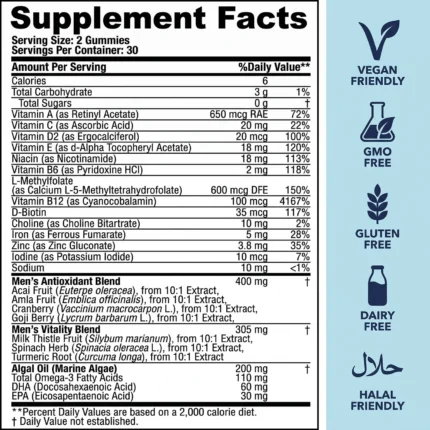 Supplement Facts of Mens Full Spectrum Multivitamin Gummies