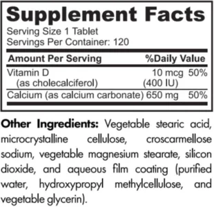 Supplement facts of Halal Calcium + Vitamin D3 Tablets
