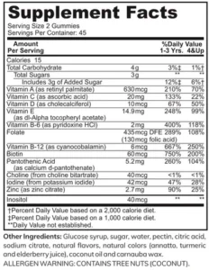 Supplement facts of Halal Kids Multivitamin Gummies
