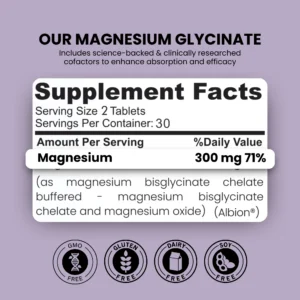 Supplement facts of Halal Magnesium Glycinate Tablets