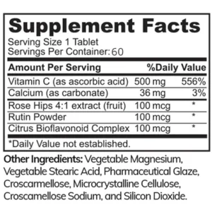 Supplement facts of Halal Vitamin C Tablets