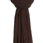 Close-up of the cocoa brown premium jersey hijab draped and gathered, highlighting its thick, breathable material and finished edges.