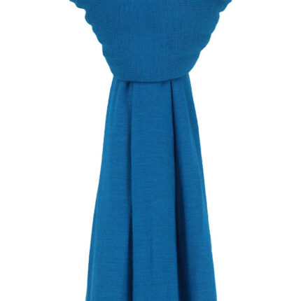 Close-up of the ultra-soft, stretchable aqua blue premium jersey hijab fabric highlighting its breathable and thick, non-transparent texture.