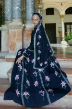 Lightweight black floral abaya for everyday and special occasions