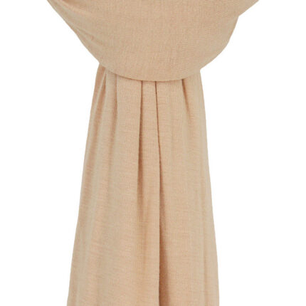 Close-up of the ultra-soft, stretchable camel premium jersey hijab fabric highlighting its breathable and thick, non-transparent texture.