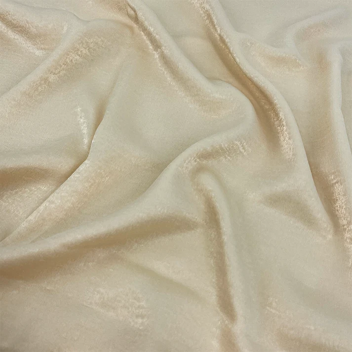 Beige velvet satin hijab with a soft, light-catching sheen