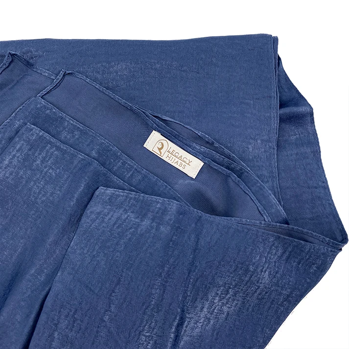 Glam denim blue velvet satin hijab by Legacy Hijabs