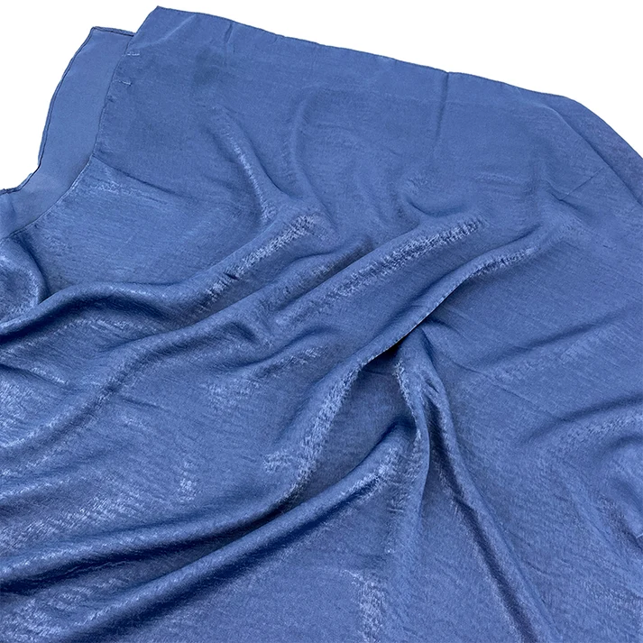 Denim blue velvet satin hijab with a soft, light-catching sheen
