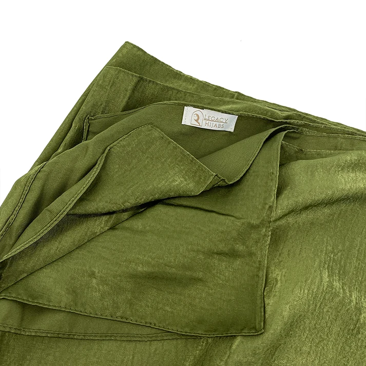 Glam olive green velvet satin hijab by Legacy Hijabs