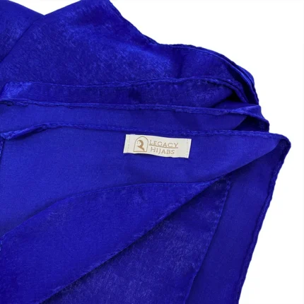 Glam sapphire blue velvet satin hijab by Legacy Hijabs