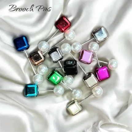 Double pearl brooch pins in vibrant and pastel colors for hijabs, shawls and abayas