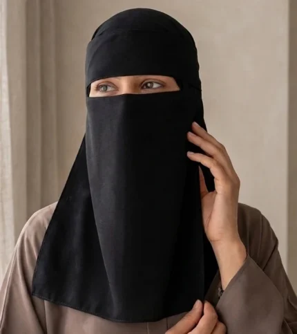 Black double layer Saudi niqab with soft head band by Hijabunisa by AKH