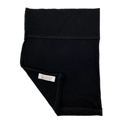 Black wide front hijab undercap in stretchy cotton jersey, 10 x 10 inches