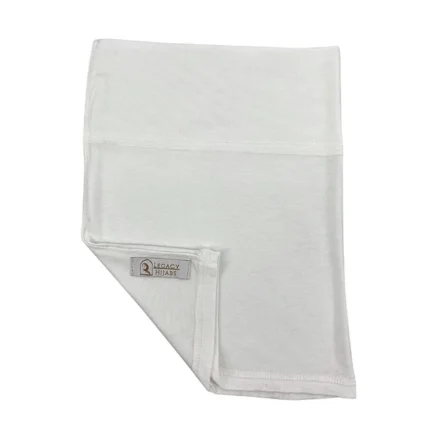 White wide front hijab undercap in stretchy cotton jersey, 10 x 10 inches