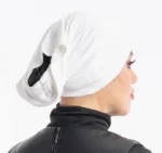 White jersey undercap that keeps chiffon and satin hijabs from slipping