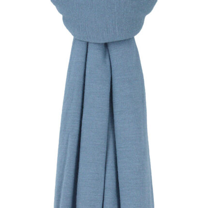 Close-up of the ultra-soft, stretchable light blue premium jersey hijab fabric showing its breathable and thick, non-transparent texture.
