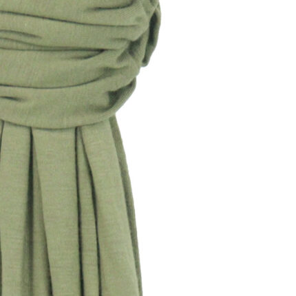 Close-up of the ultra-soft, stretchable olive green premium jersey hijab fabric showing its breathable and thick, non-transparent texture.