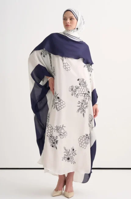 Peonia cream shawl collar kaftan by Tülin Moda