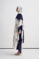 Ecru cream shawl collar kaftan, Turkish modest wear