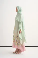 Rosalie mint green modest kaftan, one size, 140 cm long